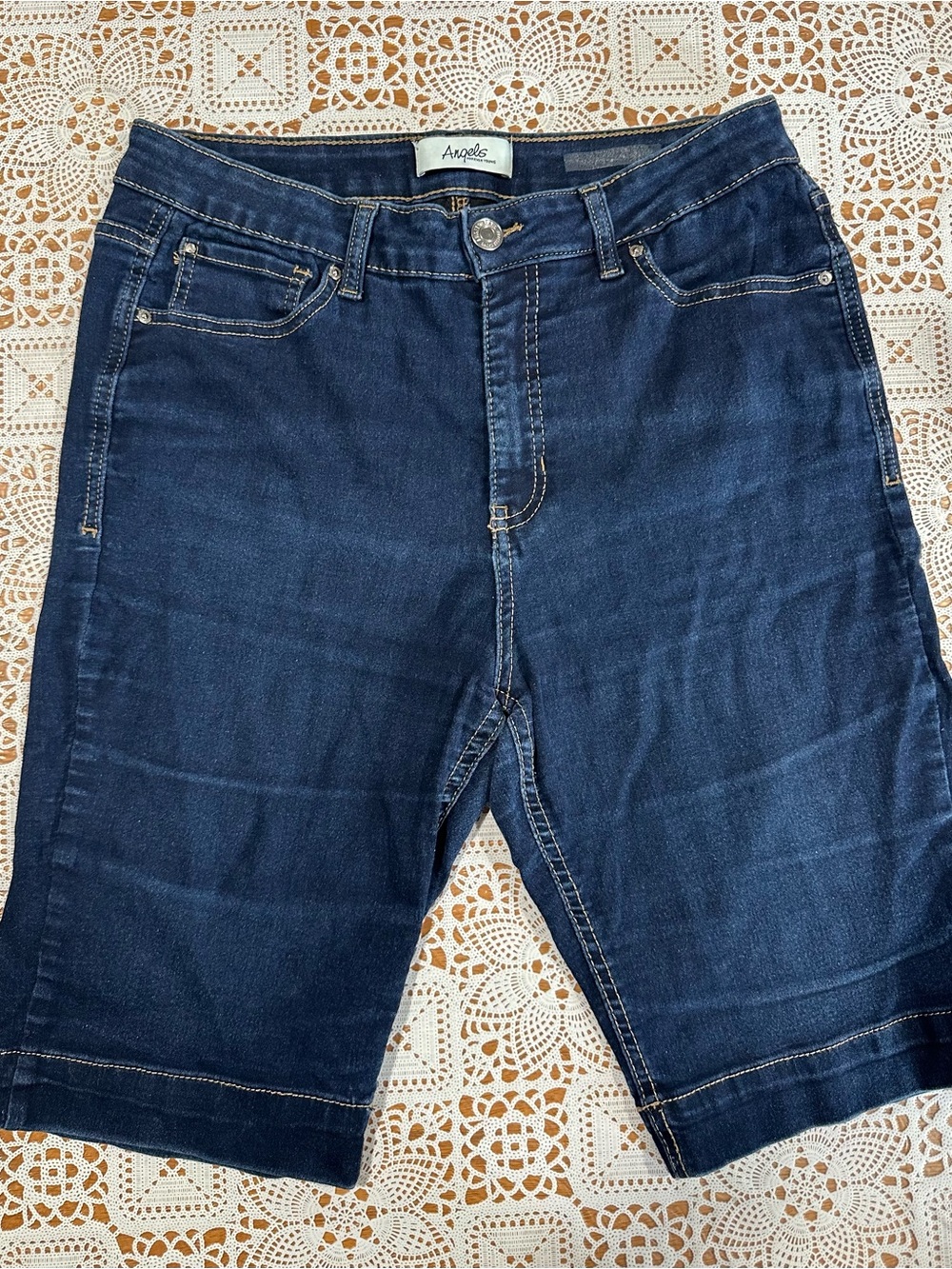Angels Forever Young Size 14 Dark Wash Stretch Bermuda Denim Shorts